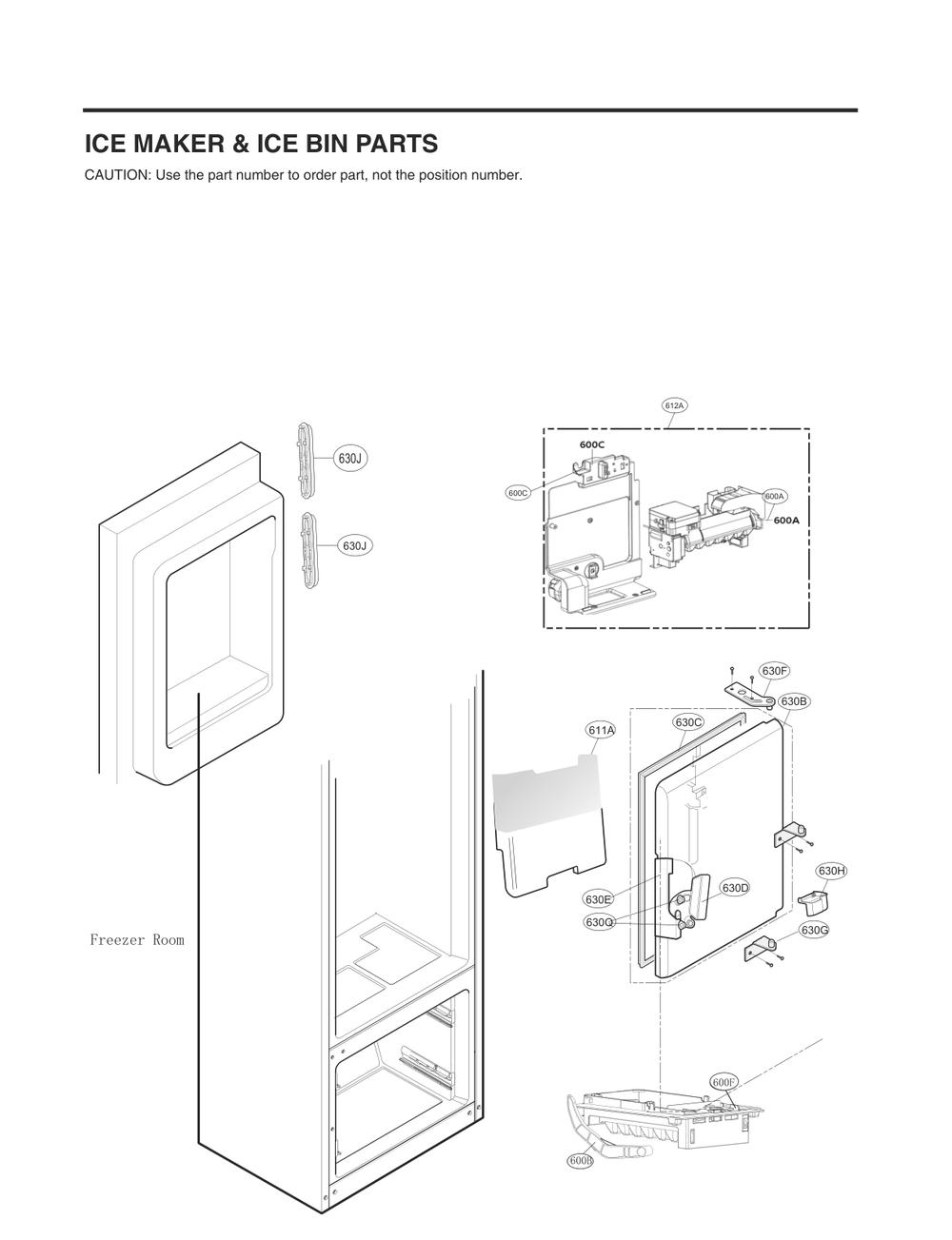 Ice Maker And Ice Bin Parts Diagram and Parts List for GC-L228NSSM ASTCNA0 LG Refrigerator