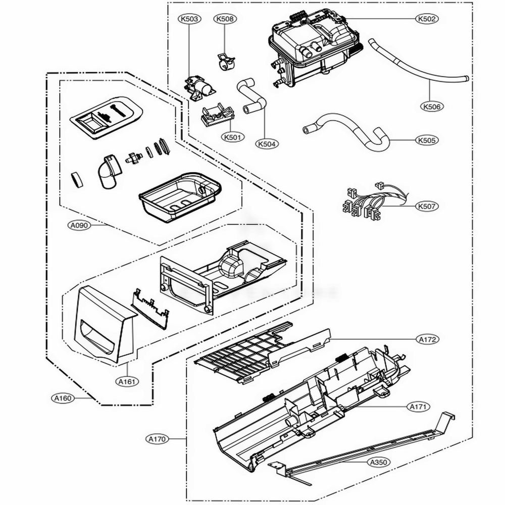 Panel Drawer Assembly And Guide Assembly Diagram and Parts List for DLEX3885W ABWEEUS LG Dryer
