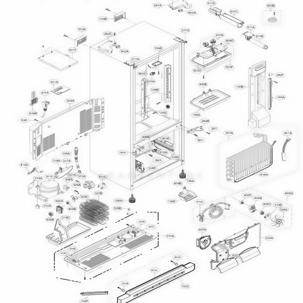Case Parts Diagram and Parts List for 78412 ASWCSEC LG Refrigerator