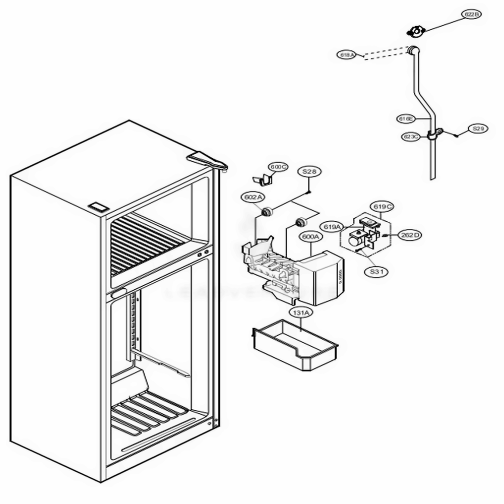Ice Maker Parts Diagram and Parts List for 79372 ASW1SER LG Refrigerator