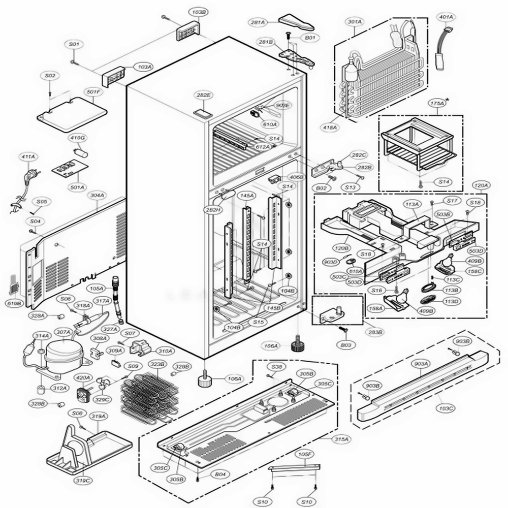 Case Parts Diagram and Parts List for 73966 ATICSEA LG Refrigerator