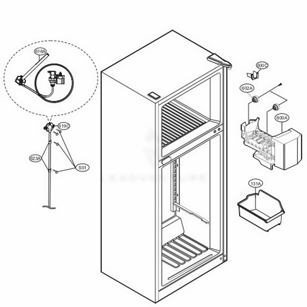 Ice Maker Parts Diagram and Parts List for 78032 ASWCSE4 LG Refrigerator