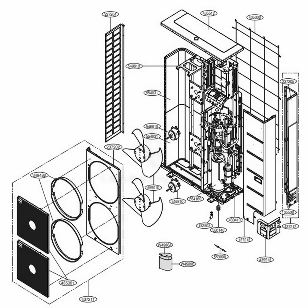 Mechanical Parts And Panels Diagram and Parts List for ARUN053GS2 EWGBLUS LG Air Conditioner