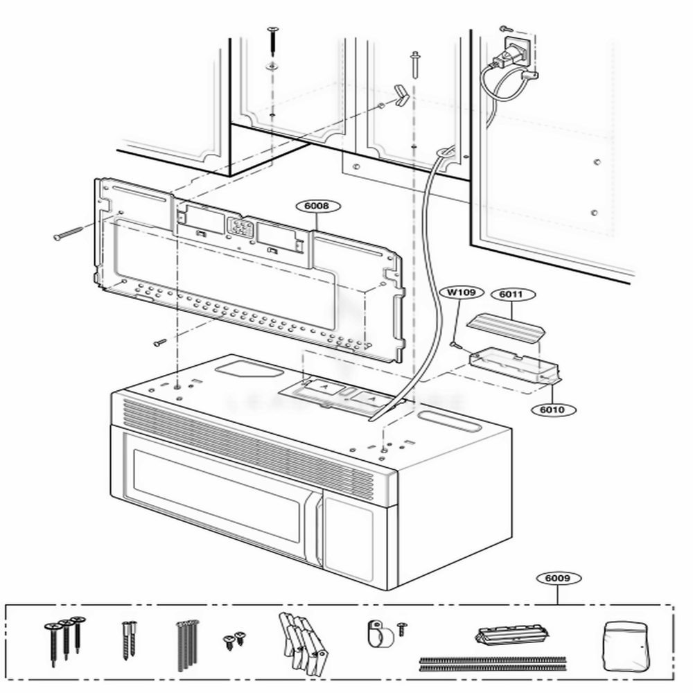 Installation Parts Diagram and Parts List for MH6150XLQ AW1EWRP LG Wall Oven