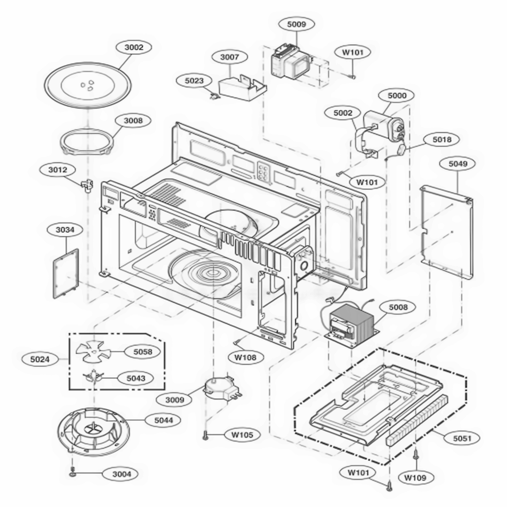 Interior Parts 1 Diagram and Parts List for LMV2053ST ASBELGA LG Microwave