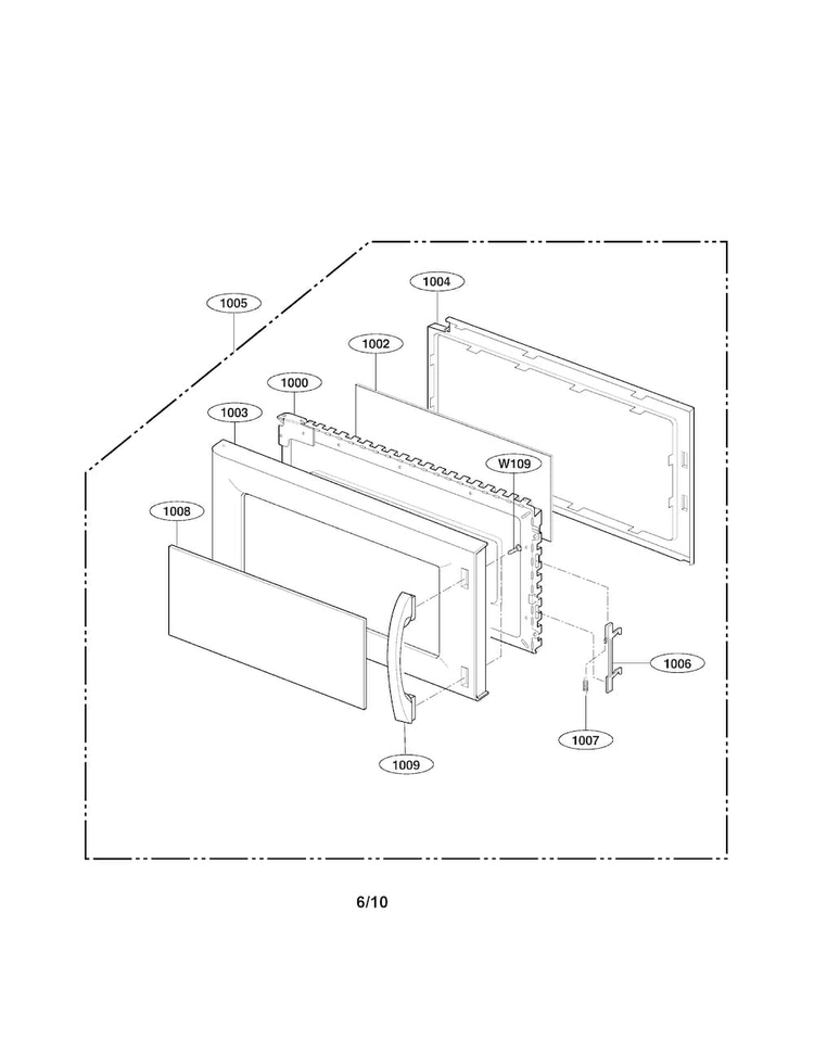 Door Parts Diagram and Parts List for MV1502B-01  LG Microwave