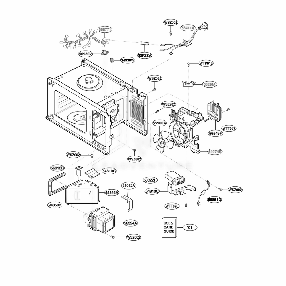 Interior Parts 1 Diagram and Parts List for JE1860SH CSBEGEU LG Wall Oven