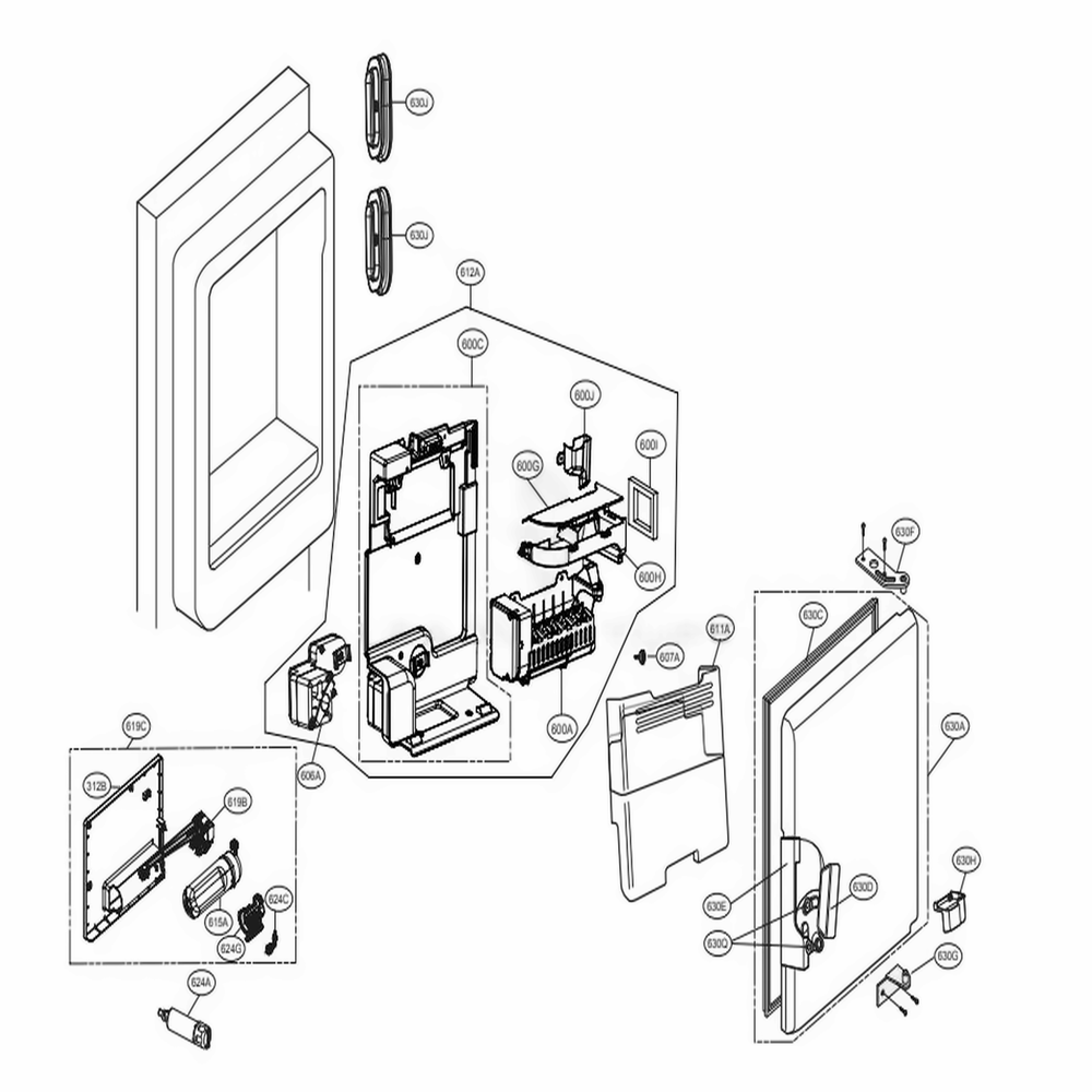 Ice Maker Part Diagram and Parts List for URNTC2306N AGRCNA0 LG Refrigerator