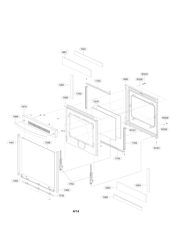 Door Assembly Parts Diagram and Parts List for LRE3083SW  LG Range