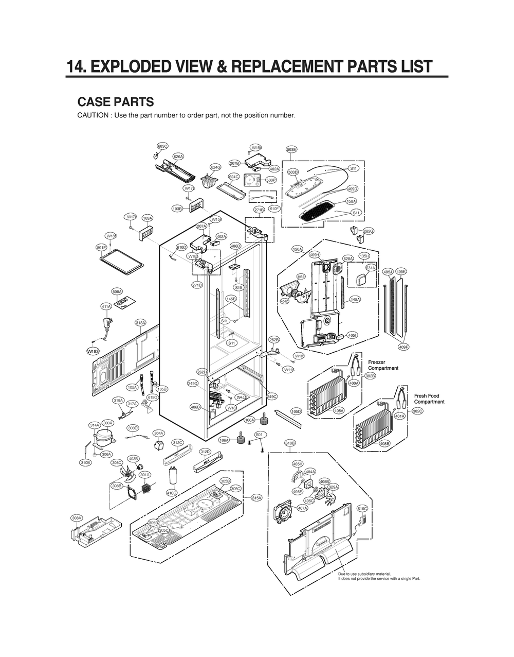 Case Parts Diagram and Parts List for GR-X308LKZM ASBCNA0 LG Refrigerator