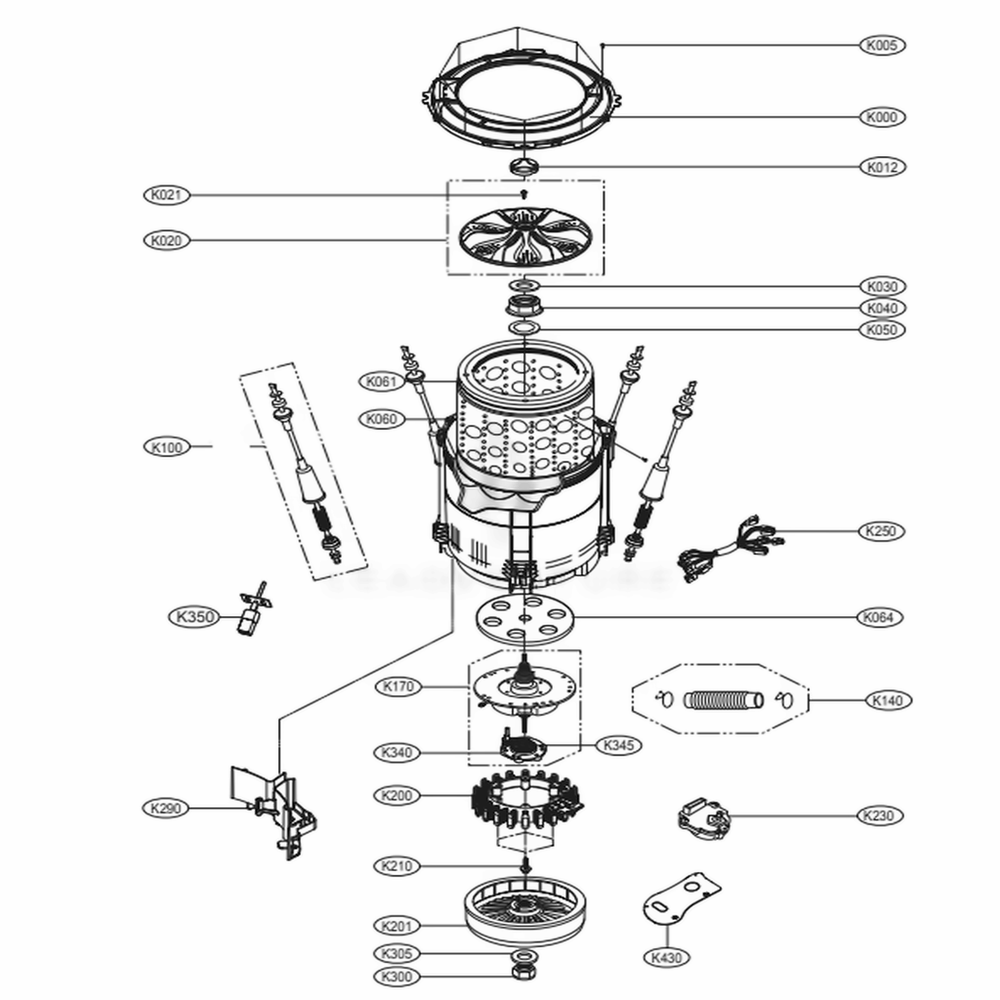 Tub Assembly Diagram and Parts List for WT5070CW ABWEPUS LG Washer