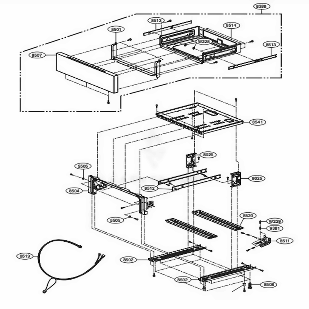 Drawer Parts Diagram and Parts List for LRG3193SB FBKELGA LG Range