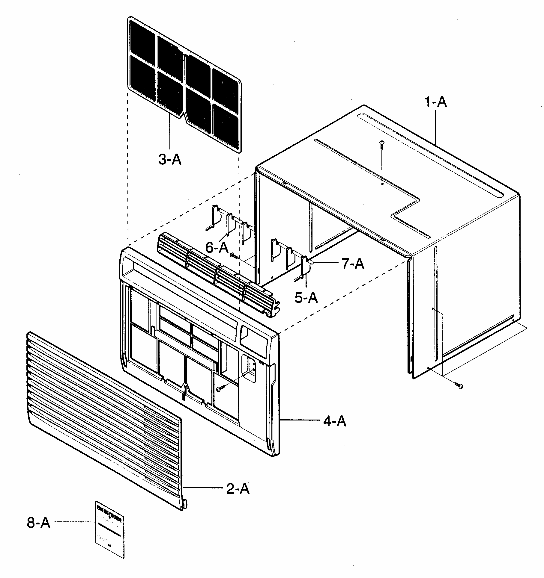 Cabinet/front Grille Assy Diagram and Parts List for 58072144200  Kenmore Air Conditioner
