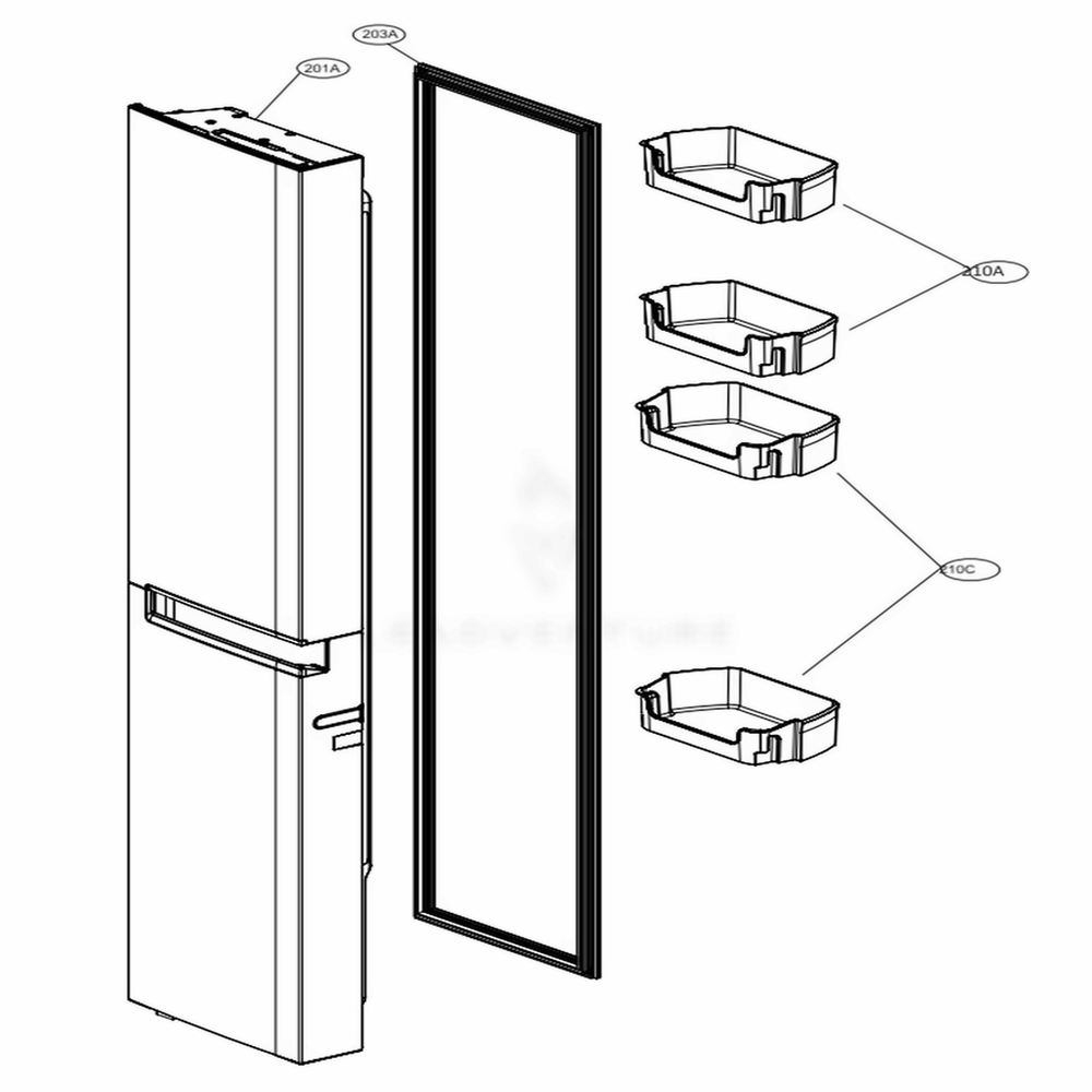Freezer Door Part Diagram and Parts List for LRSPS2706V APZCNA0 LG Refrigerator