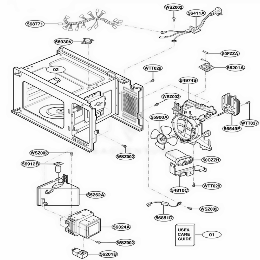 Interior Parts Diagram and Parts List for YKCMS135HSS STEKAC LG Range