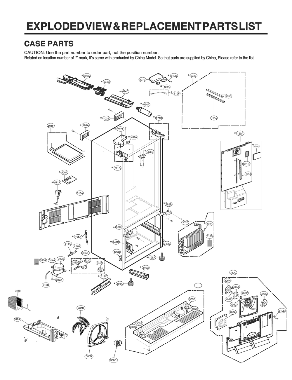Case Parts Diagram and Parts List for GR-J288NKXM ASBCNA4 LG Refrigerator