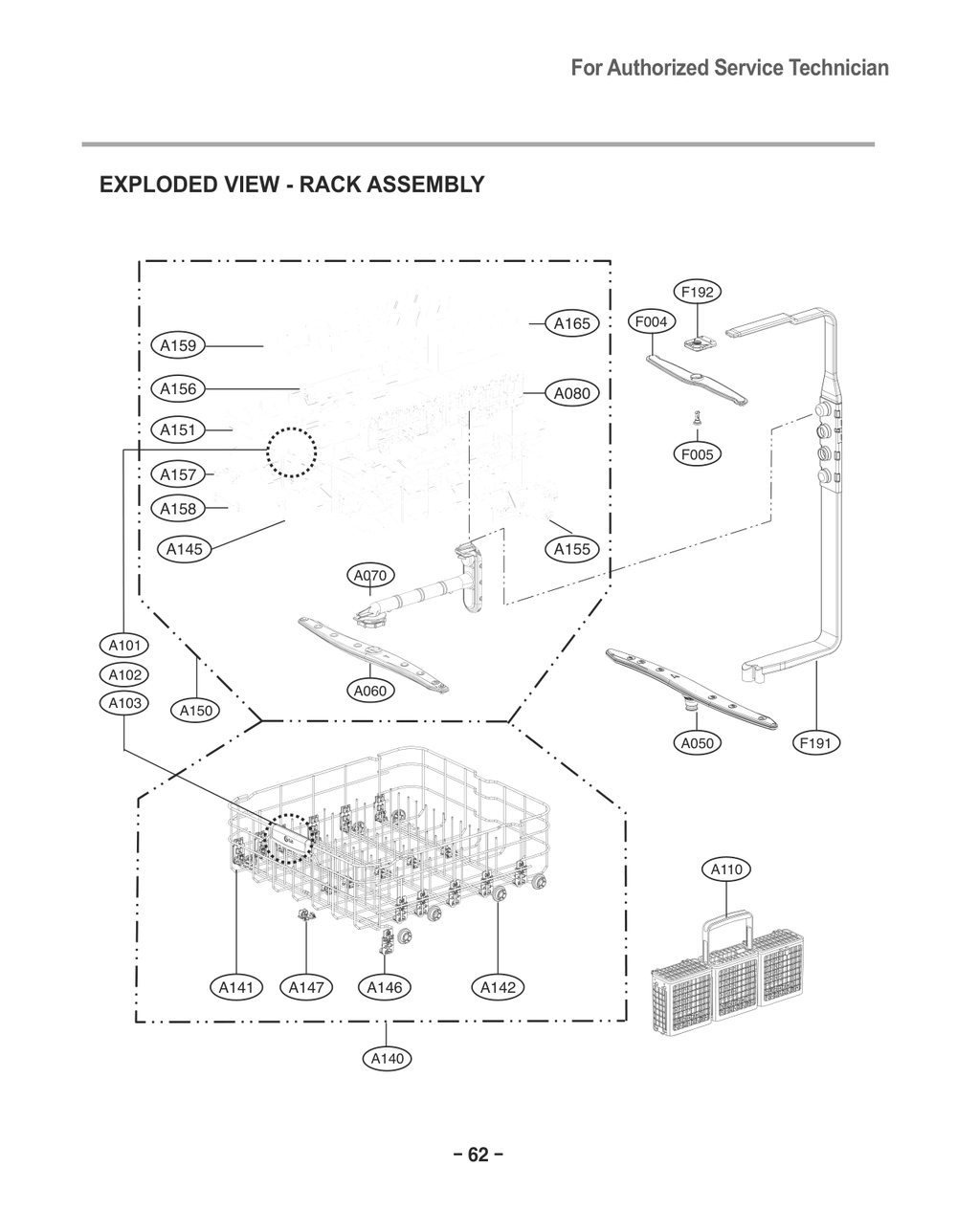 Rack Assembly Diagram and Parts List for D1426DB1 ABDEEUS LG Dishwasher