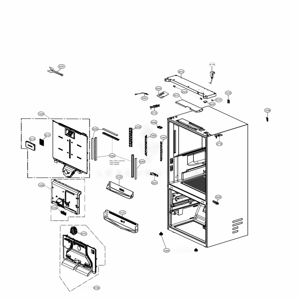 Case Parts Diagram and Parts List for LRFXC2406S ASTCNA0 LG Refrigerator