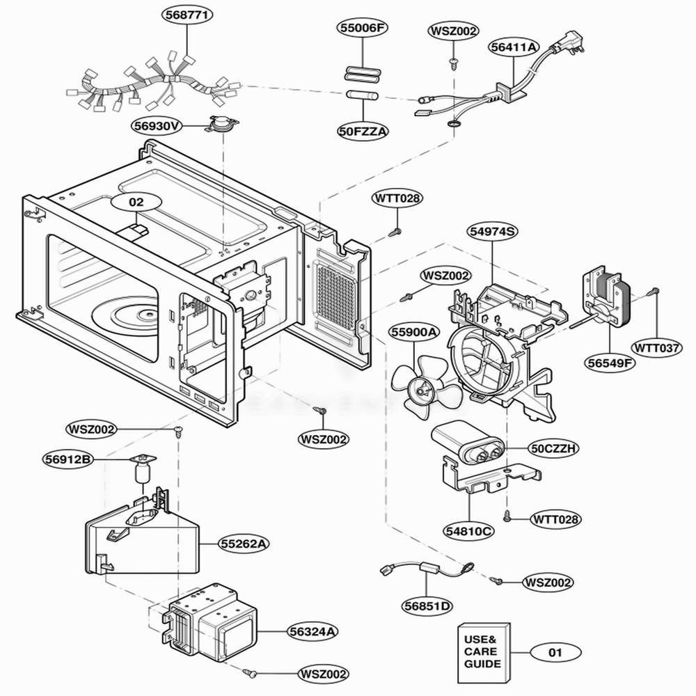 Interior Parts Diagram and Parts List for JES1351WB AM1EGEU LG Wall Oven