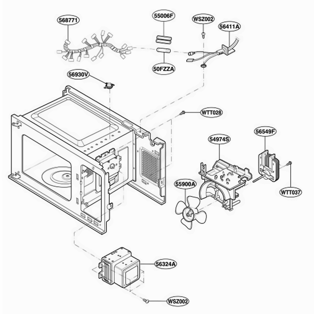 Interior Parts Diagram and Parts List for MMC5086AAW CWHEMTG LG Wall Oven