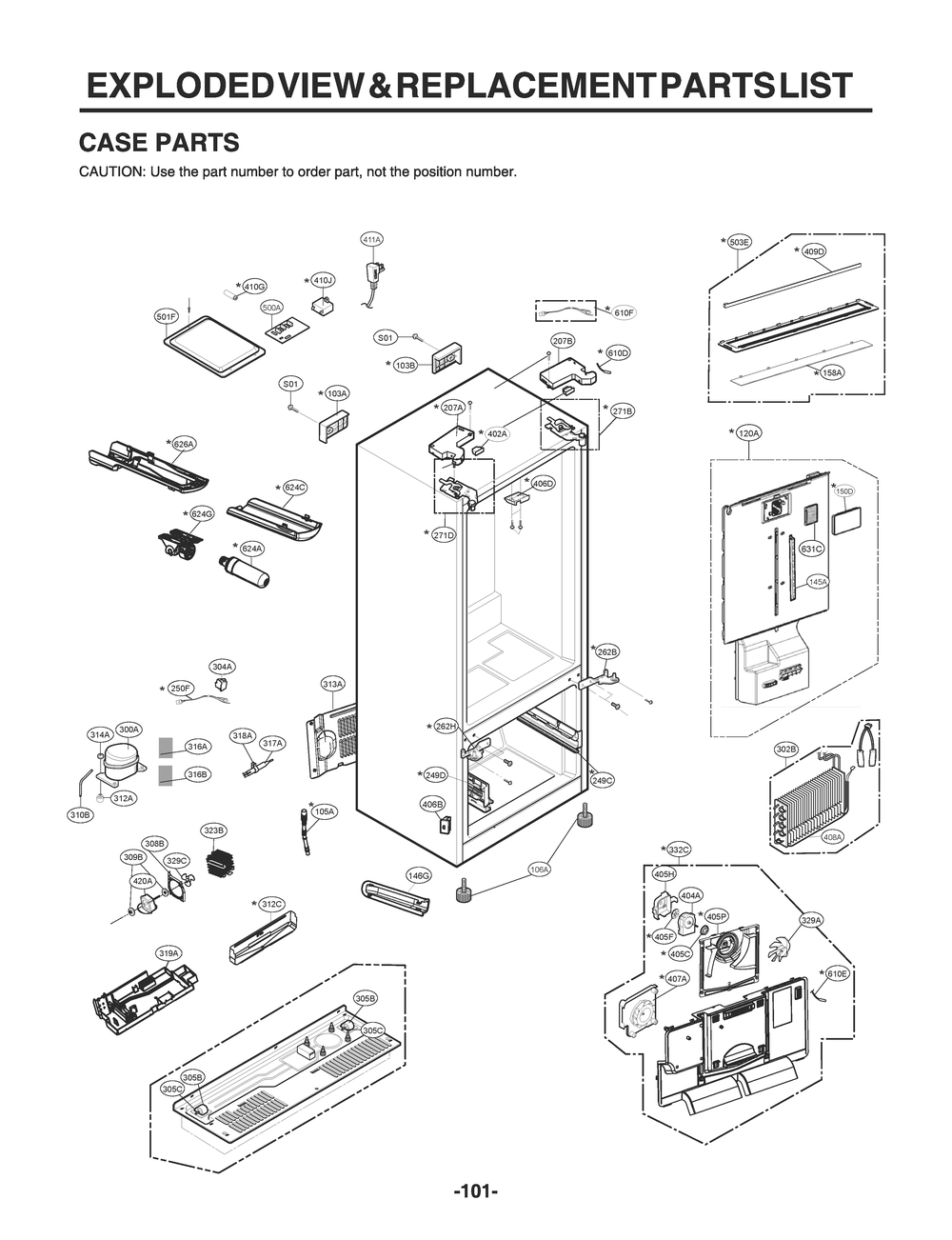 Case Parts Diagram and Parts List for GR-L288NKXM ASBCNA1 LG Refrigerator