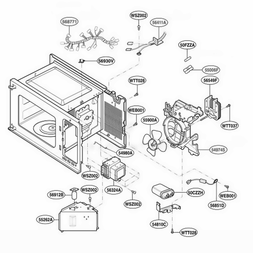 Interior Parts 1 Diagram and Parts List for MA1020B CBKEGSE LG Wall Oven
