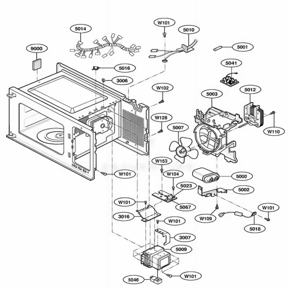 Interior Parts Diagram and Parts List for MBBB ABKEBSH LG Wall Oven
