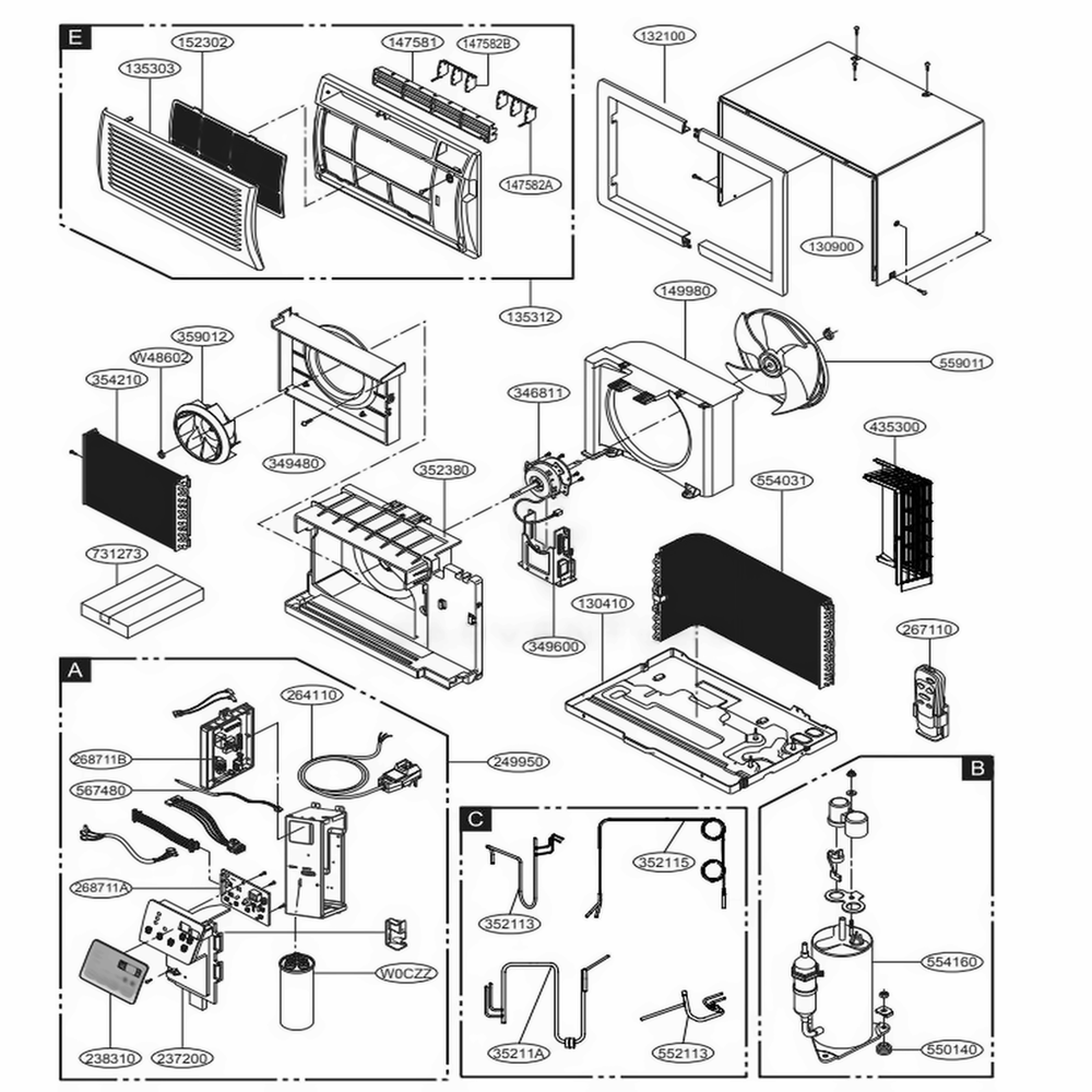 Main Diagram and Parts List for LT0816CER AT1AYOW LG Air Conditioner