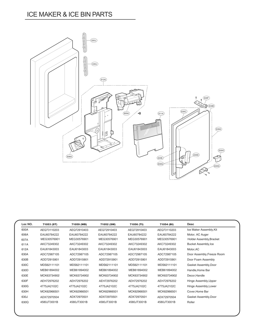 Ice Maker And Ice Bin Parts Diagram and Parts List for GC-L288NQXP ASWCSE4 LG Refrigerator