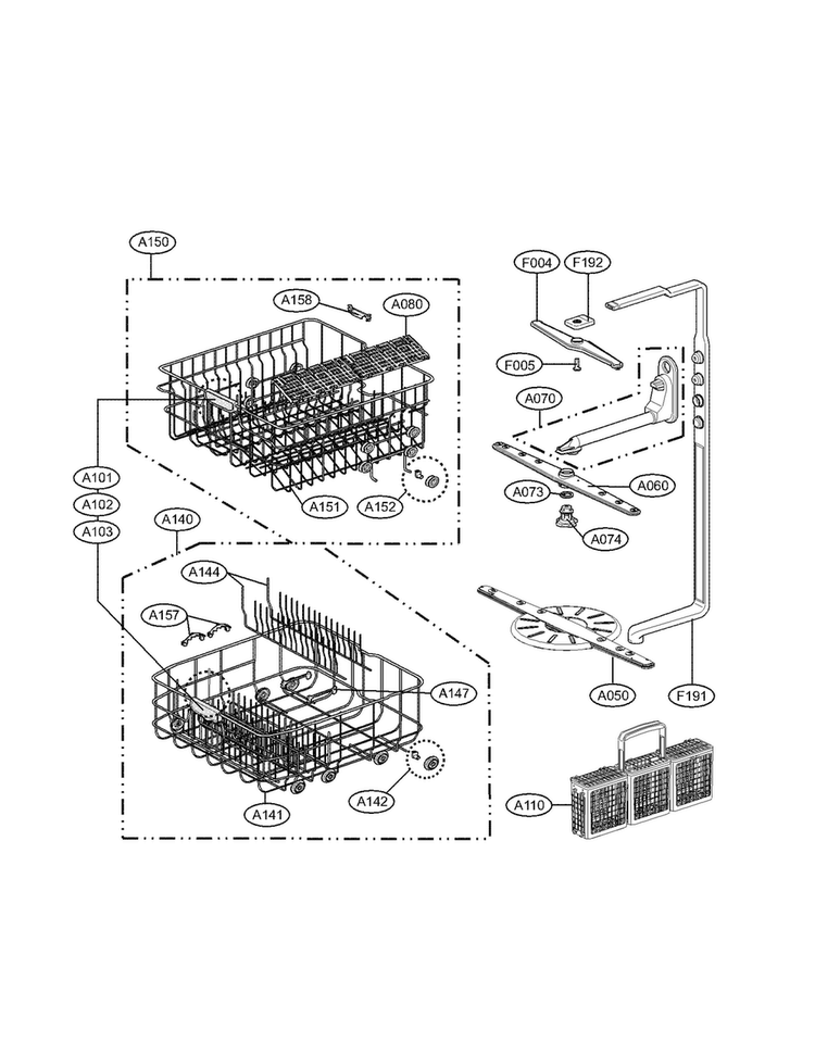Rack Assy Diagram and Parts List for LDF6810ST-02  LG Dishwasher