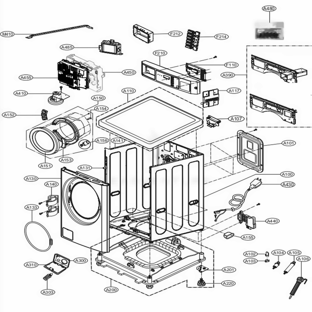 Cabinet And Control Panel Assembly Diagram and Parts List for GCWW1069CS7 ASSEELC LG Washer