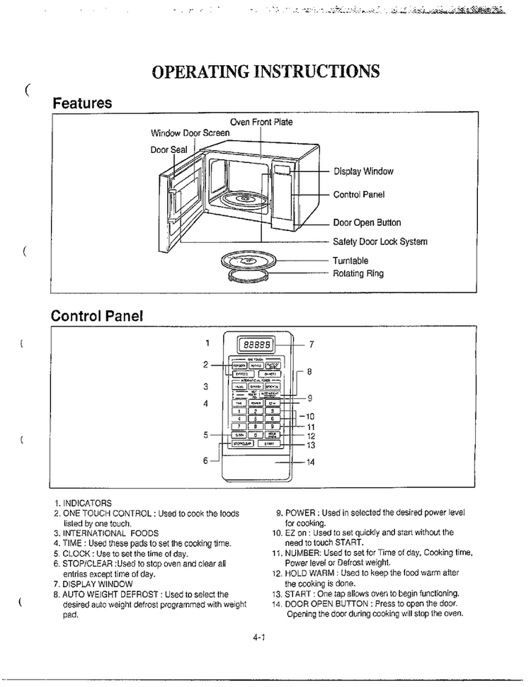 Operating/features/control Panel Diagram and Parts List for MA-972MW  LG Microwave