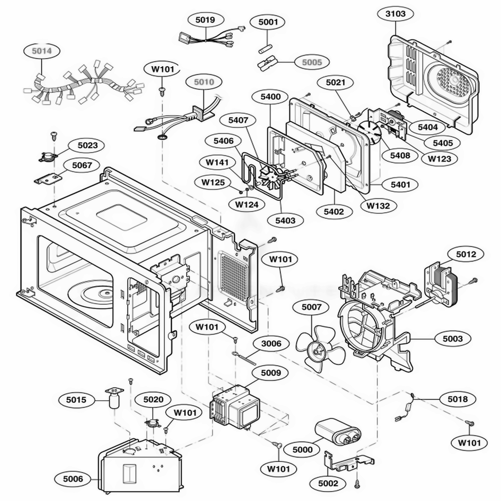 Interior Parts 1 Diagram and Parts List for 64289 ABKESEA LG Wall Oven