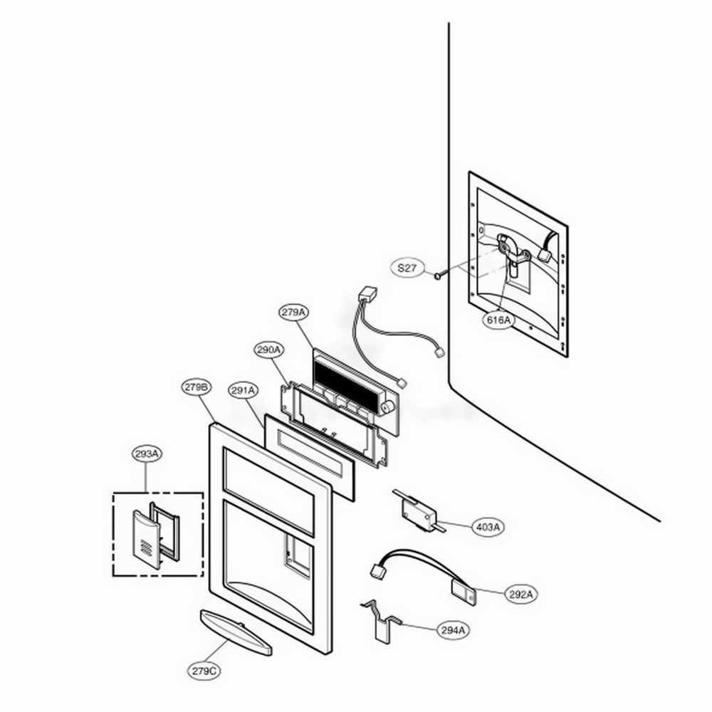 Dispenser Parts Diagram and Parts List for 77549 AWBCSER LG Refrigerator