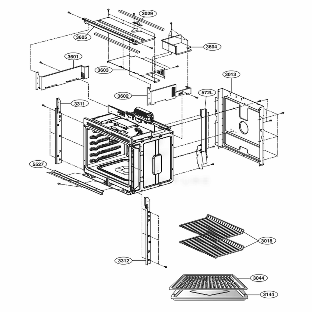 Assembly Diagram and Parts List for LWS3063ST AS2LLGA LG Wall Oven