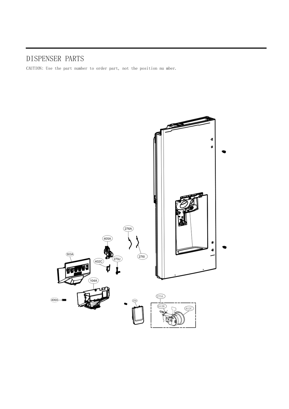 Dispenser Parts Diagram and Parts List for GC-L288NKXM ASBCNA2 LG Refrigerator