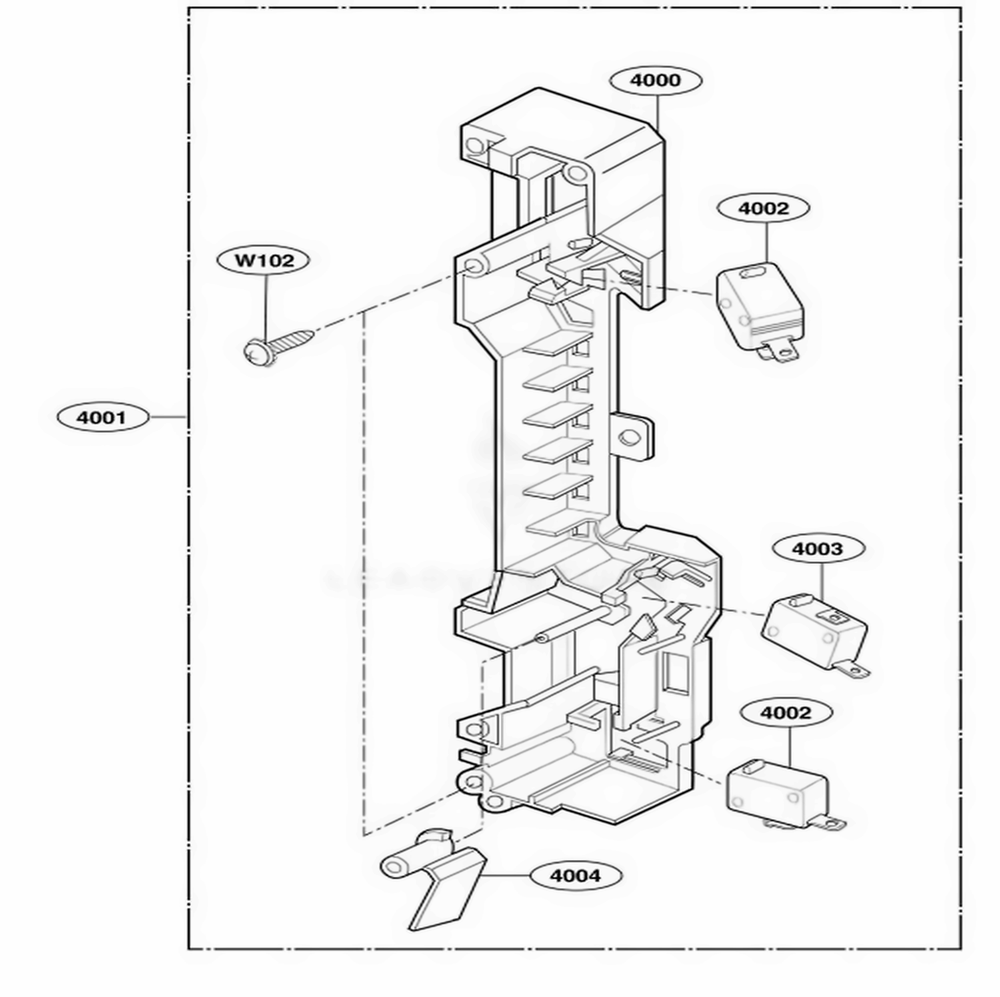 Latch Board Parts Diagram and Parts List for 80592 CW1ESEA LG Wall Oven