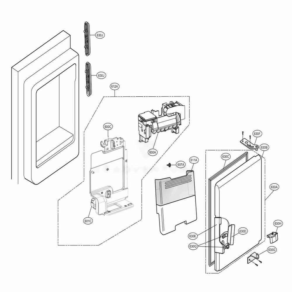 Ice Maker And Ice Bin Parts Diagram and Parts List for LFXS28968D ASBCNA0 LG Refrigerator