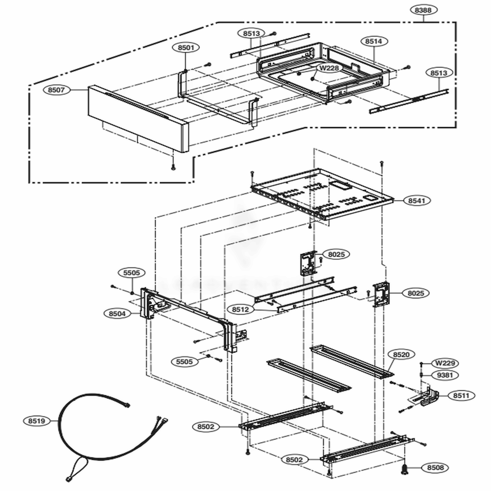 Drawer Parts Diagram and Parts List for LRG3061BD FB1ELGA LG Wall Oven