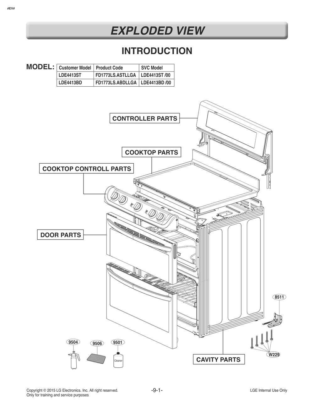 Introduction Diagram and Parts List for FD1773LS ASTLLGA LG Range