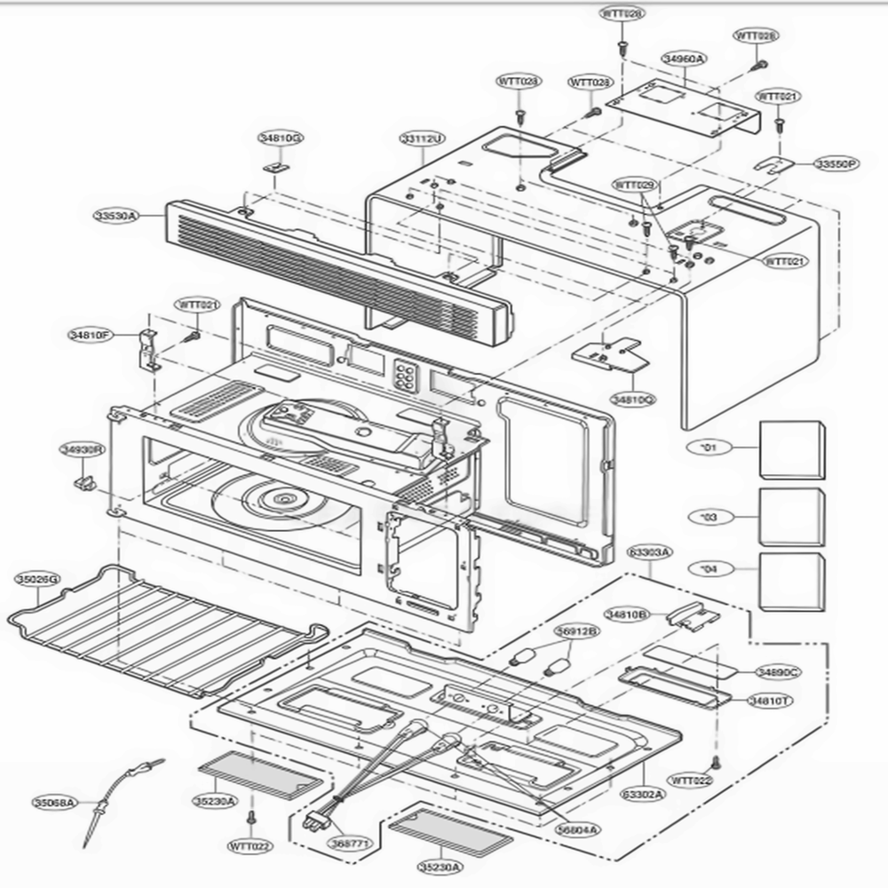 Oven Cavity Parts Diagram and Parts List for 85770 WHESEC LG Range