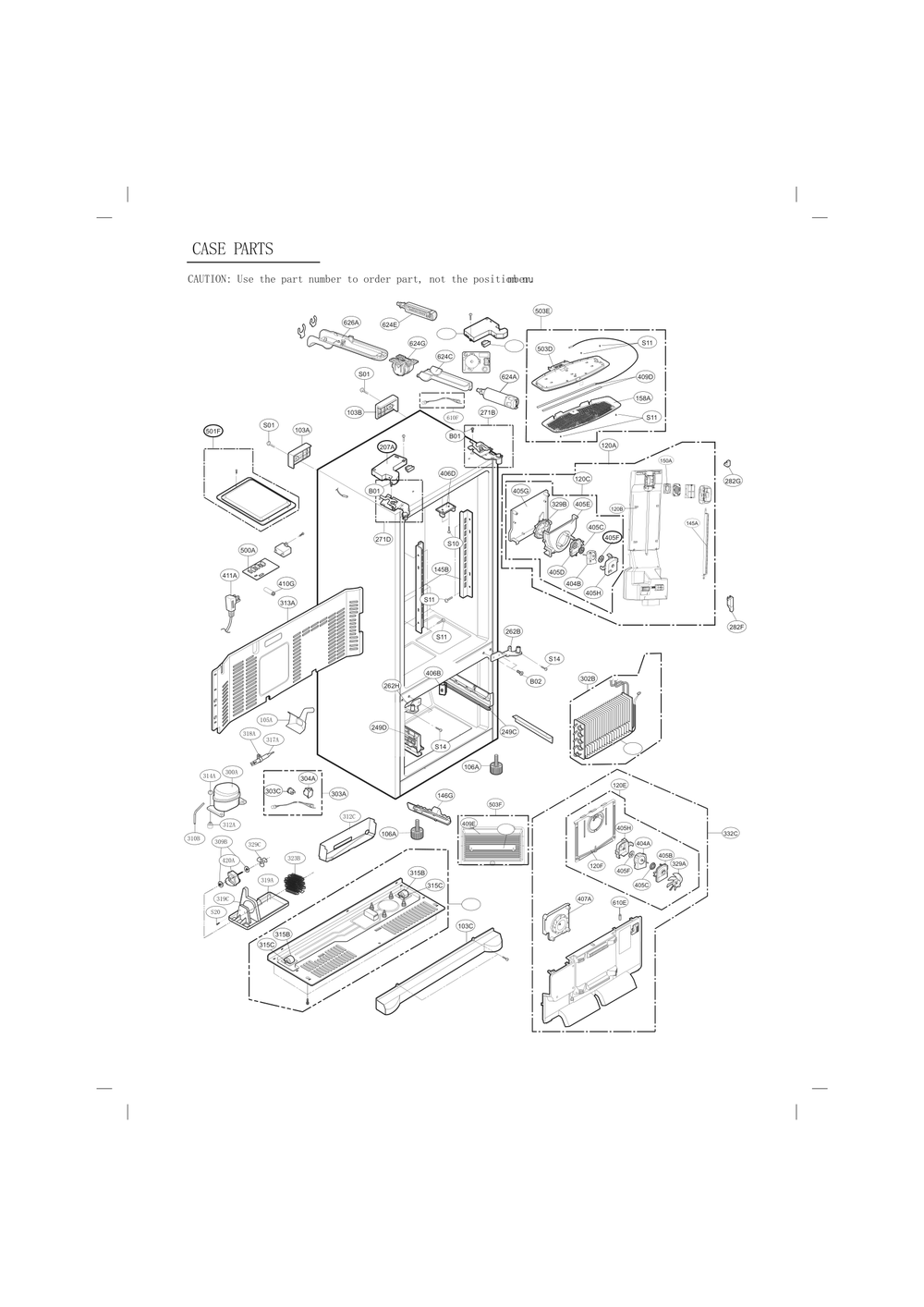 Case Parts Diagram and Parts List for GC-L288GSXM ASTCSE1 LG Refrigerator