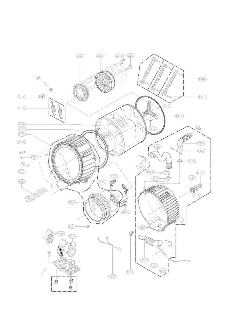 Drum And Tub Parts Diagram and Parts List for WM3370HWA 00 LG Washer