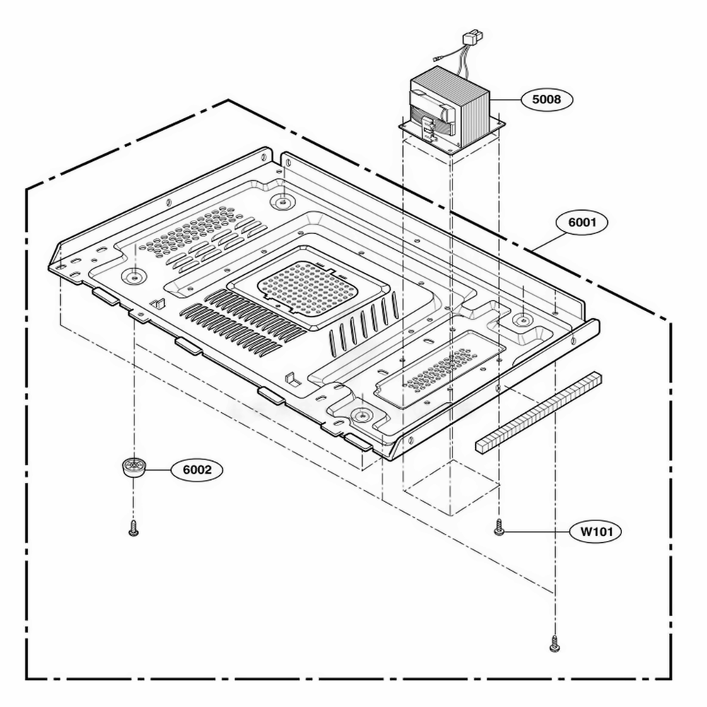 Base Plate Parts Diagram and Parts List for 64289 ABKESEA LG Wall Oven