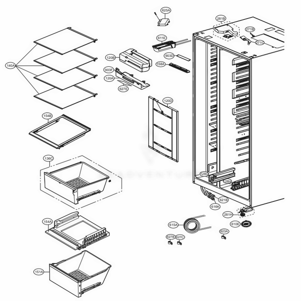 Refrigerator Compartment Diagram and Parts List for LSXS26366S ASTCNA4 LG Refrigerator
