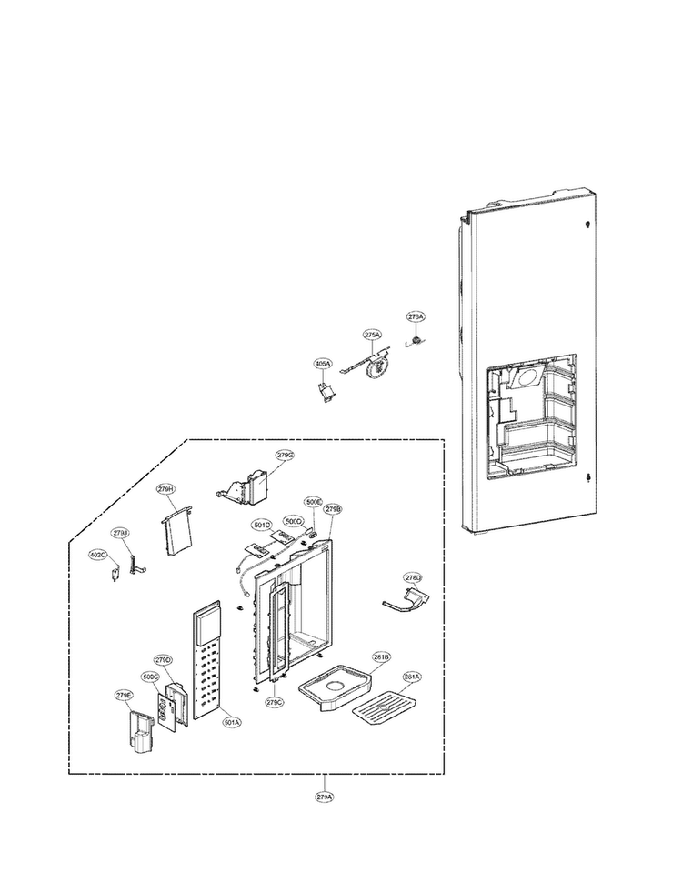 Dispenser Parts Diagram and Parts List for LFX25971SB 02 LG Refrigerator
