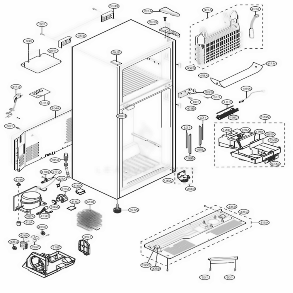 Case Parts Diagram and Parts List for 78032 ASWCSE6 LG Refrigerator