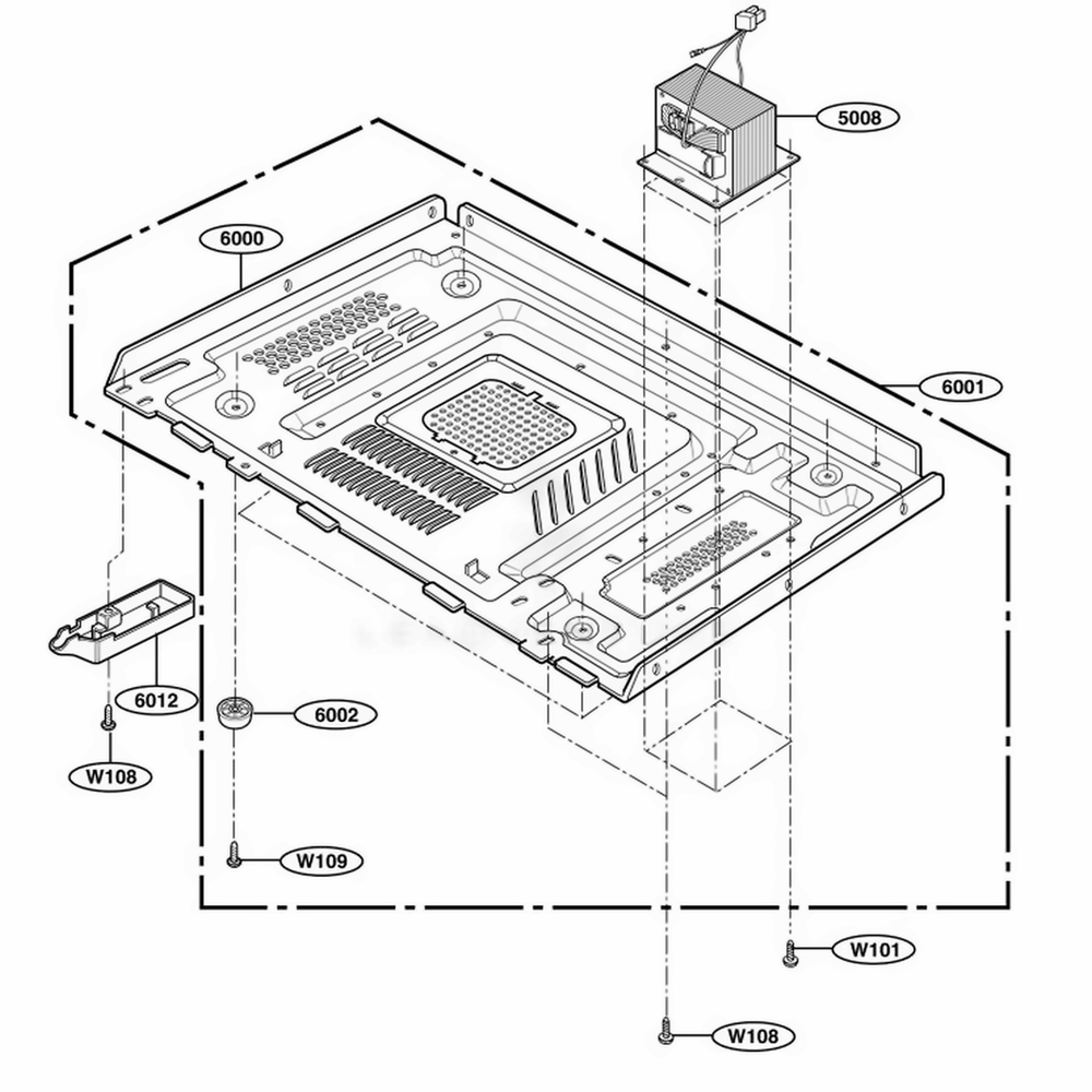 Base Plate Part Diagram and Parts List for 63992 AWHESEA LG Wall Oven