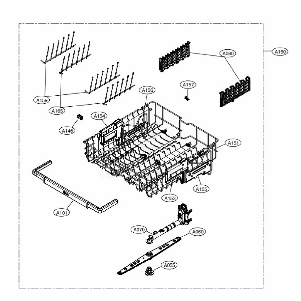 Upper Rack Assembly Diagram and Parts List for LDP6810BD ABDESNA LG Dishwasher