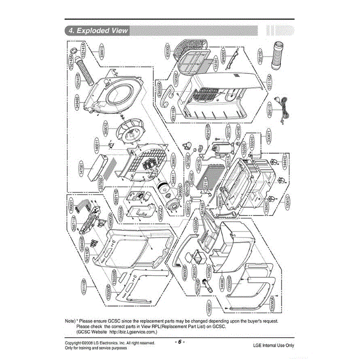 Section Diagram and Parts List for LD25EL AWYAUSH LG Dehumidifier